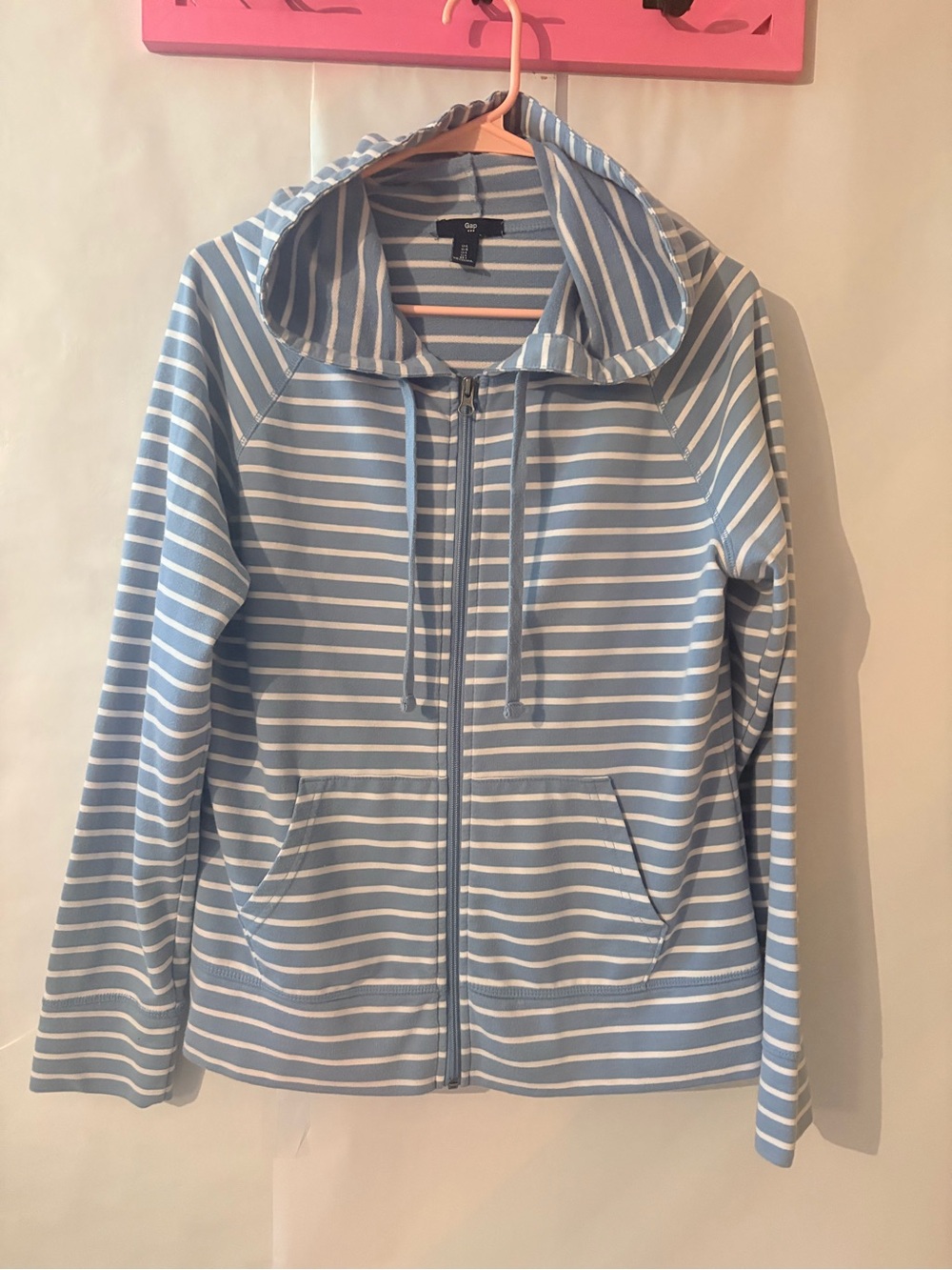 GAP Women's Striped Zip Hoodie - Light Blue & White
